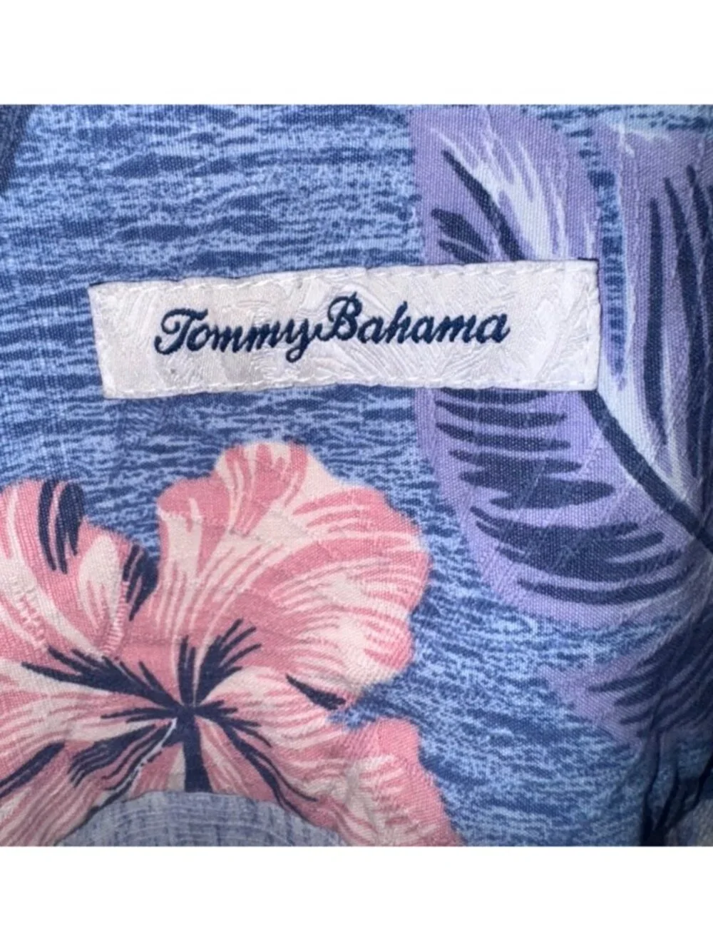 Tommy Bahama Mens Blue Silk Blend Floral Hawaiian Camp Shirt Short Sleeve Travel